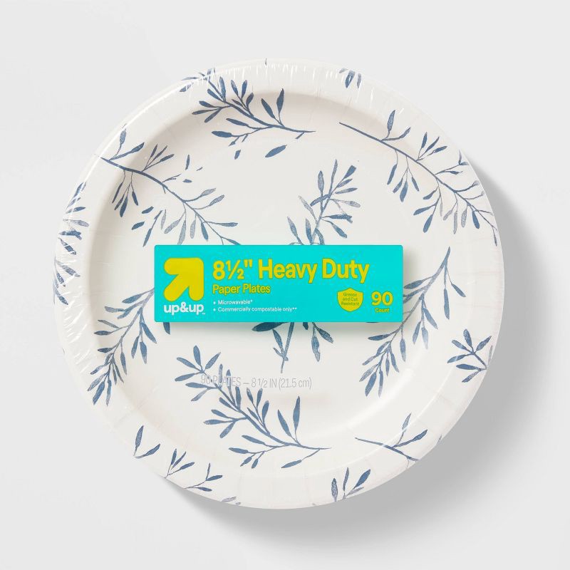 slide 1 of 3, Botanical Leaf Paper Plates 8.5" - 90ct - up&up™, 90 ct
