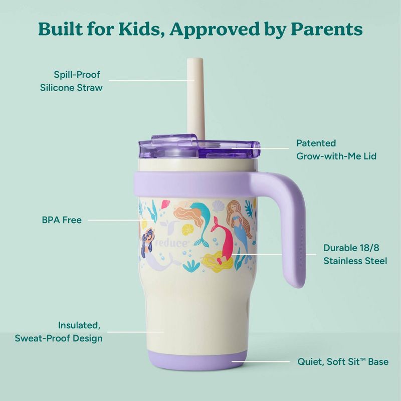 slide 4 of 7, Reduce 14oz Coldee Vacuum Insulated Stainless Steel Straw Tumbler Mermaids: Kids Leakproof Drinkware, 14 oz