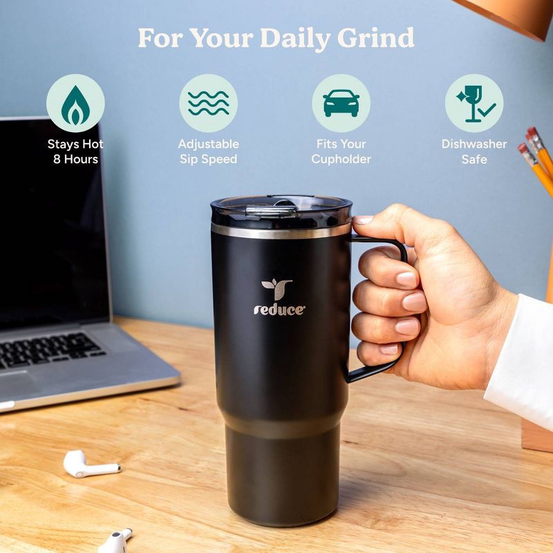 slide 3 of 6, Reduce 24oz Hot1 Vacuum Insulated Stainless Steel Travel Mug with Steam Release Lid Black: Dishwasher-Safe, 24 oz