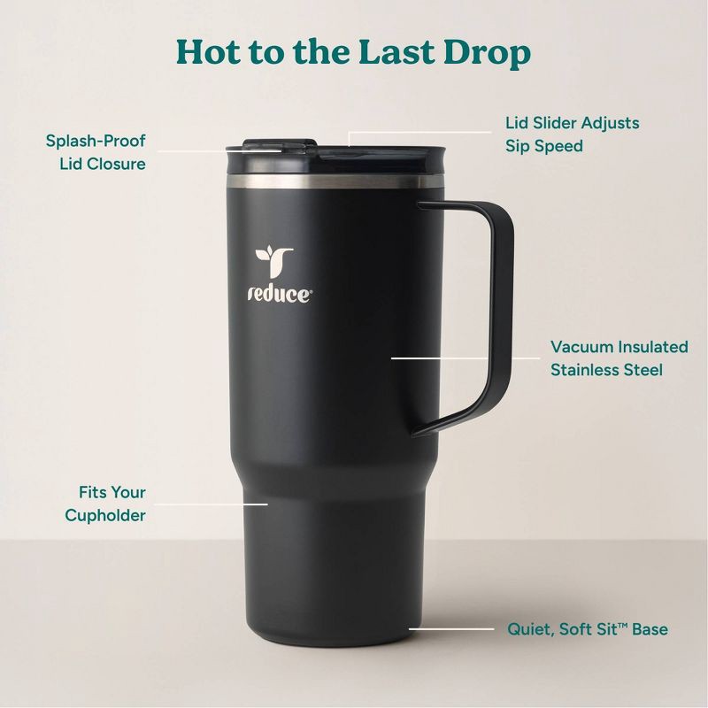 slide 4 of 6, Reduce 24oz Hot1 Vacuum Insulated Stainless Steel Travel Mug with Steam Release Lid Black: Dishwasher-Safe, 24 oz