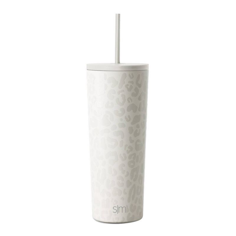 slide 1 of 4, Simple Modern Classic 24oz Stainless Steel Lidded Tumbler Powder Coat 4D Cream Leopard: Insulated Cup for Hot & Cold, 24 oz