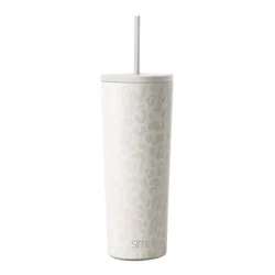 Simple Modern Classic 24oz Stainless Steel Lidded Tumbler Powder Coat Cream Leopard: Insulated Cup for Hot & Cold