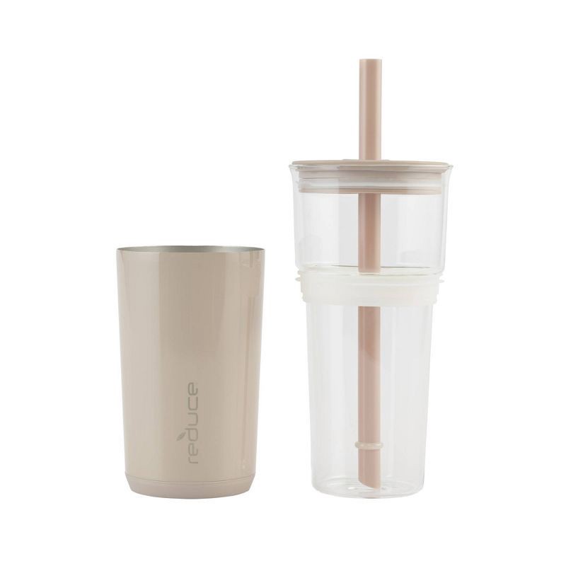 slide 4 of 8, Reduce 20oz Aspen Vacuum Insulated Stainless Steel Glass Tumbler with Lid and Straw Sand, 20 oz