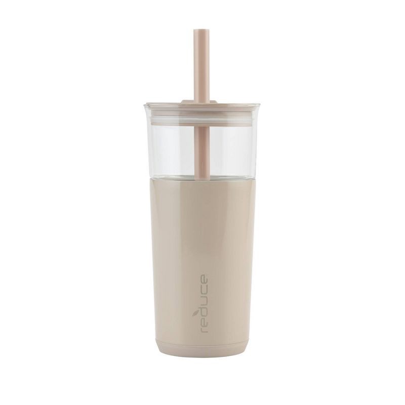 slide 1 of 8, Reduce 20oz Aspen Vacuum Insulated Stainless Steel Glass Tumbler with Lid and Straw Sand, 20 oz
