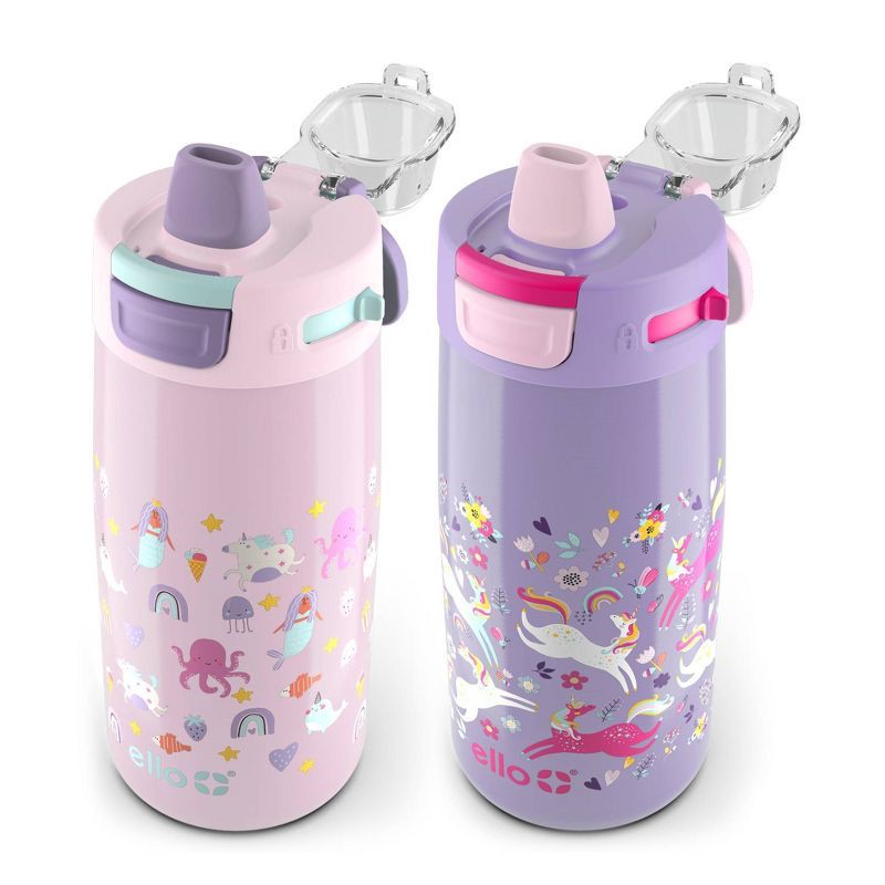 2pk Colby Kids' Stainless Steel 12oz Water Bottles Pink/Purple - Ello