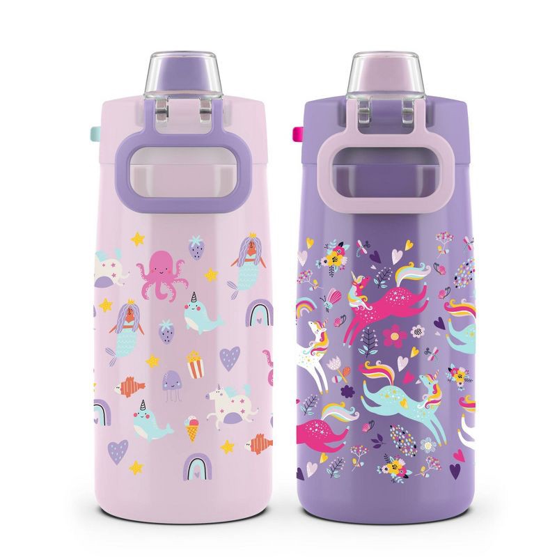 slide 3 of 3, 2pk Colby Kids' Stainless Steel 12oz Water Bottles Pink/Purple - Ello, 2 ct; 12 oz