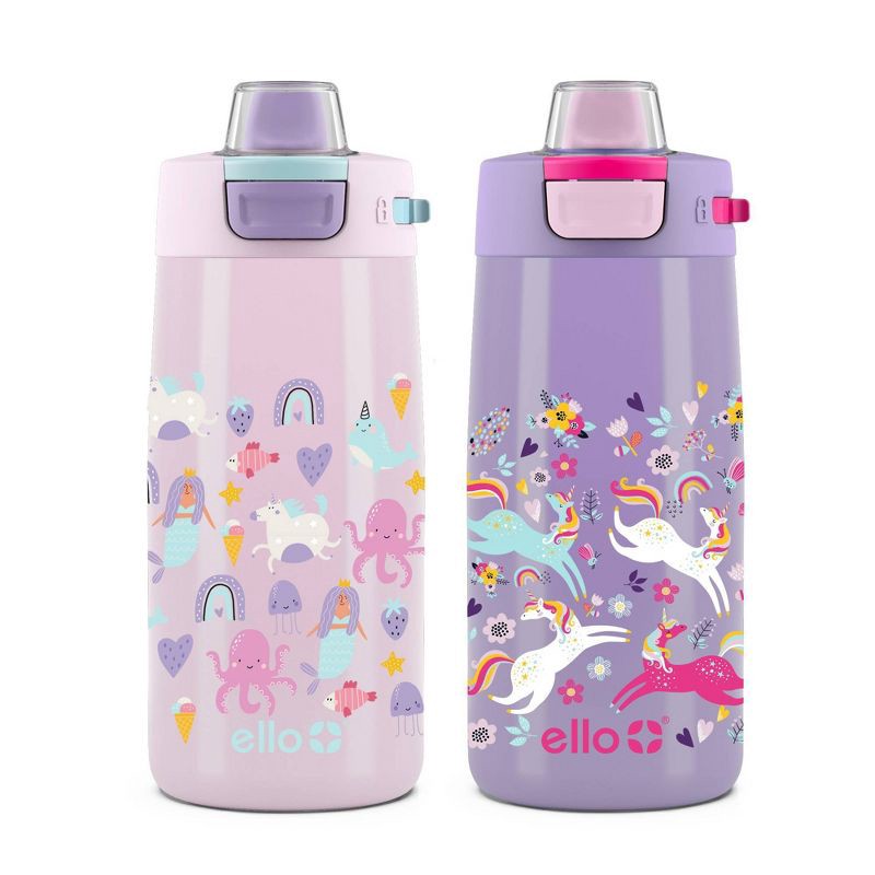 slide 1 of 3, 2pk Colby Kids' Stainless Steel 12oz Water Bottles Pink/Purple - Ello, 2 ct; 12 oz