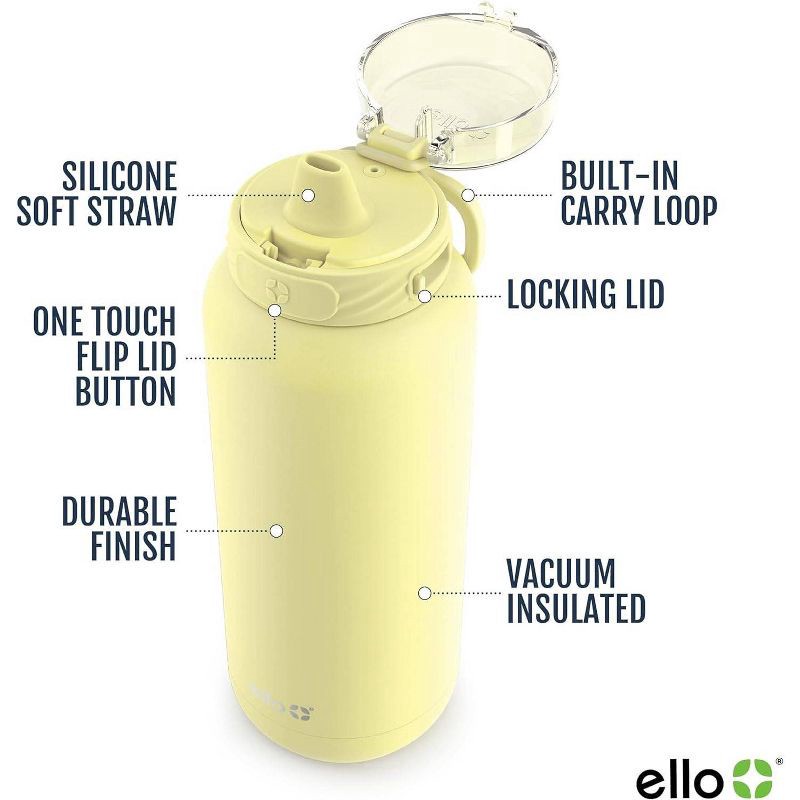 slide 5 of 5, Ello Cooper 32oz Stainless Steel Water Bottle - Yellow: Insulated Reusable Drinkware for Cold Beverages, Dishwasher-Safe Parts, 32 oz