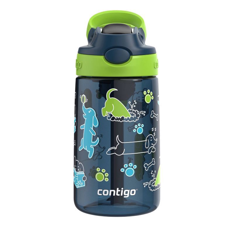 slide 1 of 7, Contigo 14oz Kids' Water Bottle with Redesigned AutoSpout Straw Blueberry Cool Lime with Dogs Doing Things, 14 oz