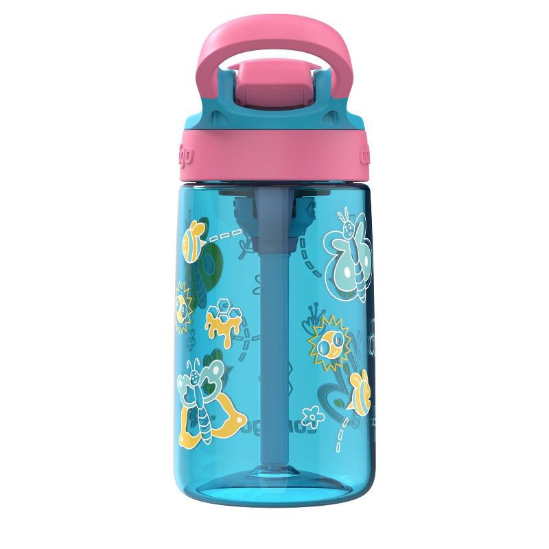 Contigo 14oz Kids' Water Bottle with Redesigned Autospout Straw Blue Raspberry Azalea with Butterflies and Honeybee