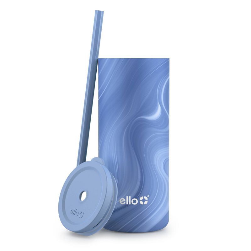 slide 3 of 4, Ello Vita 20oz Stainless Steel Straw Tumbler - Blue/White Swirl, 20 oz