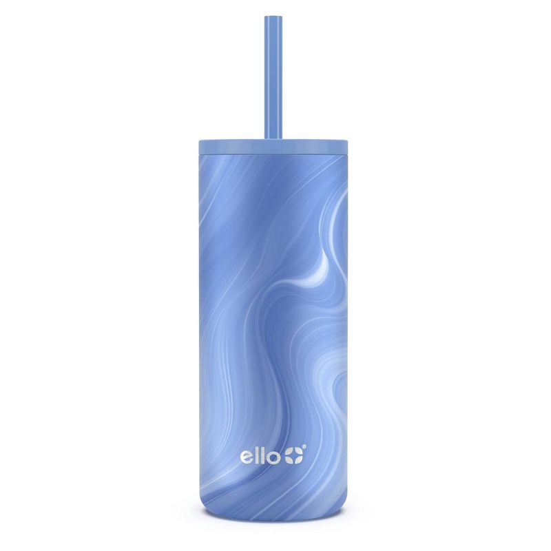 slide 1 of 4, Ello Vita 20oz Stainless Steel Straw Tumbler - Blue/White Swirl, 20 oz