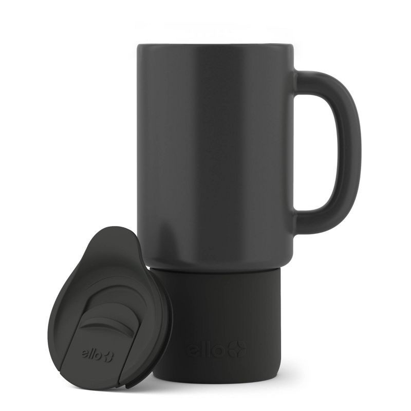 slide 3 of 8, Ello Commute 18oz Ceramic Travel Mug Black: Microwave & Dishwasher Safe, Portable Drinkware for Hot/Cold Beverages, 18 oz