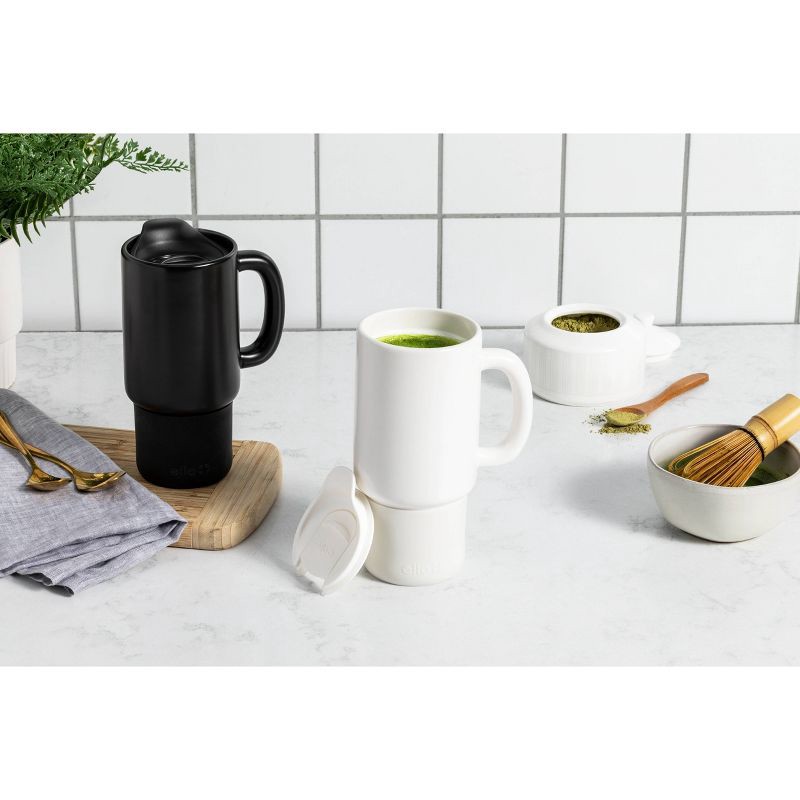 slide 6 of 8, Ello Commute 18oz Ceramic Travel Mug Black: Microwave & Dishwasher Safe, Portable Drinkware for Hot/Cold Beverages, 18 oz
