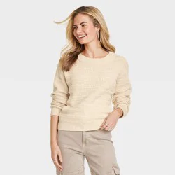 Women's Crewneck Cotton Pullover Sweater - Universal Thread Cream M