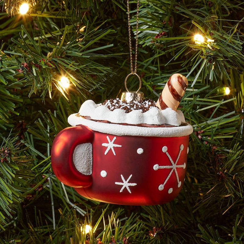 slide 2 of 3, Glass Hot Cocoa Mug Christmas Tree Ornament Red - Wondershop™: Whipped Cream Detail, Indoor Decoration, 1 ct