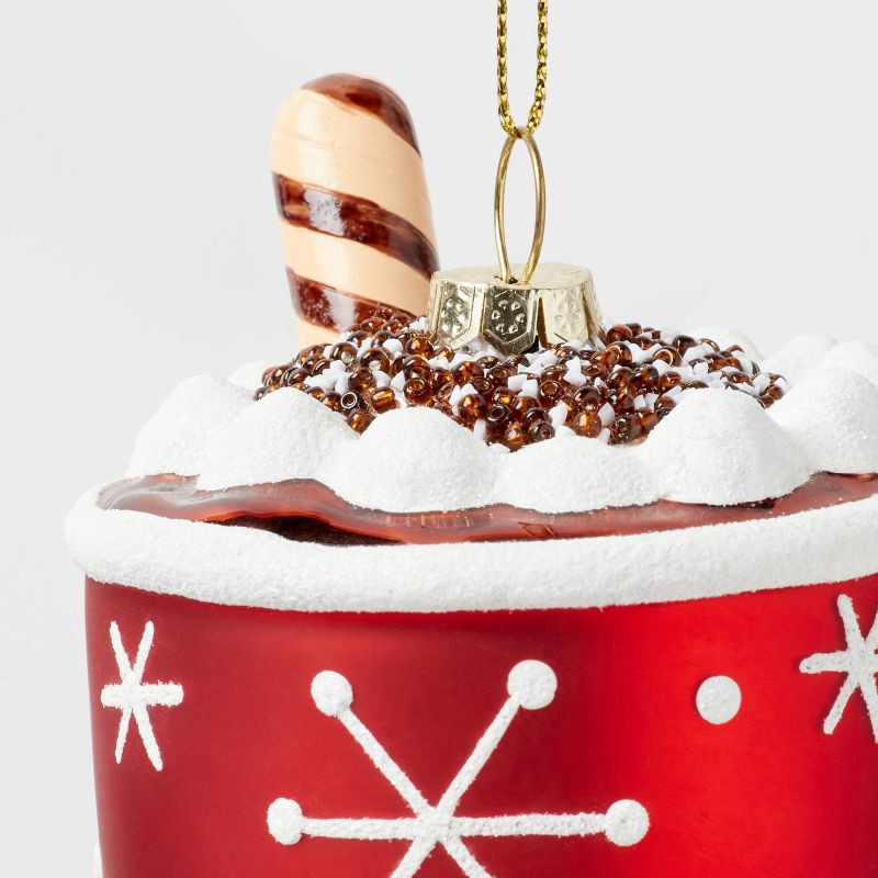 slide 3 of 3, Glass Hot Cocoa Mug Christmas Tree Ornament Red - Wondershop™: Whipped Cream Detail, Indoor Decoration, 1 ct