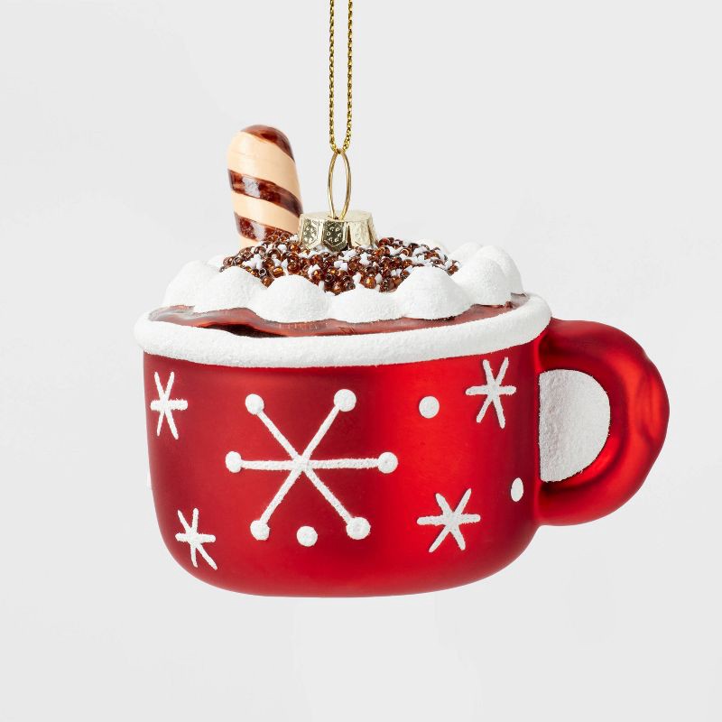slide 1 of 3, Glass Hot Cocoa Mug Christmas Tree Ornament Red - Wondershop™: Whipped Cream Detail, Indoor Decoration, 1 ct