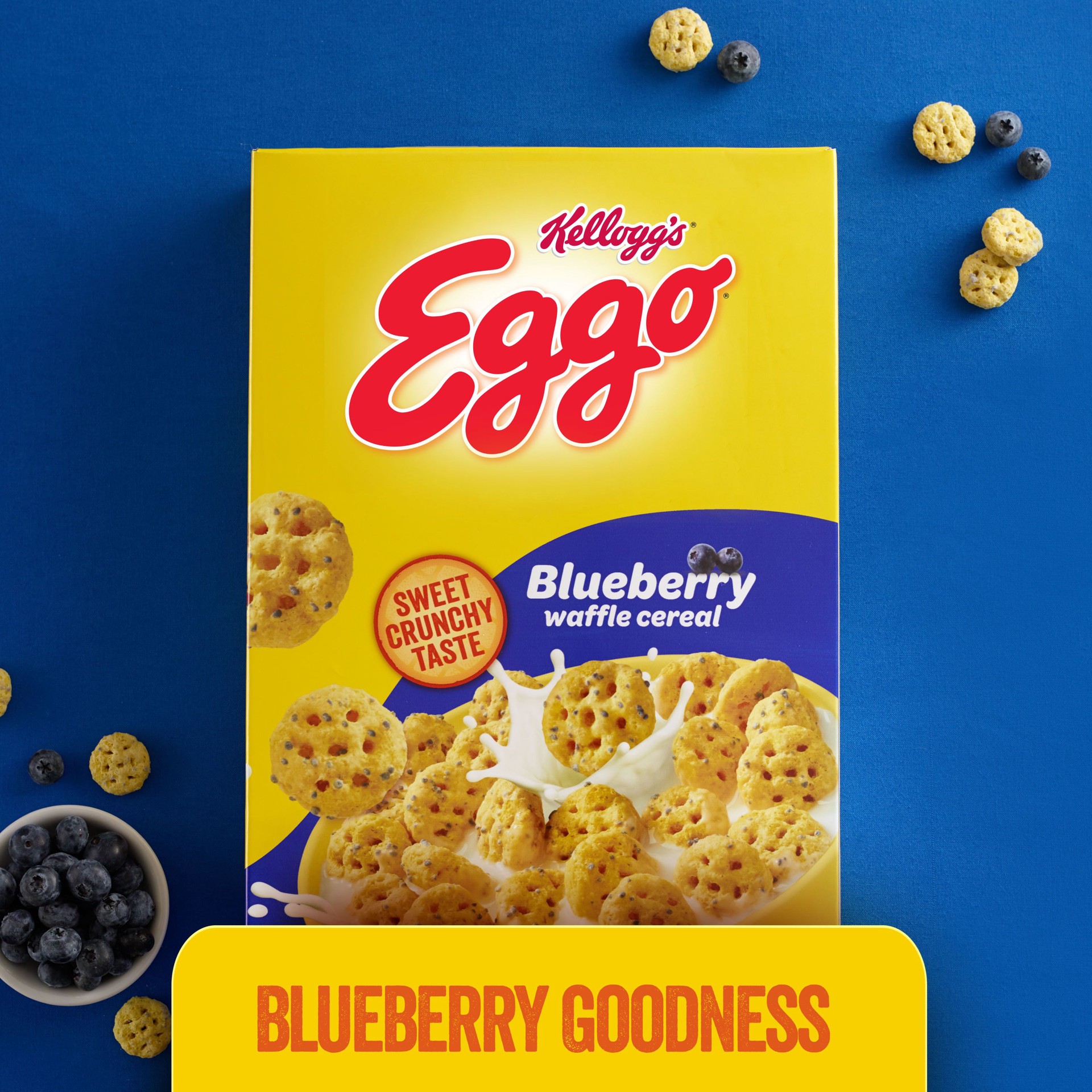 slide 3 of 5, Eggo Blueberry Waffle Cold Breakfast Cereal, 14.1 oz