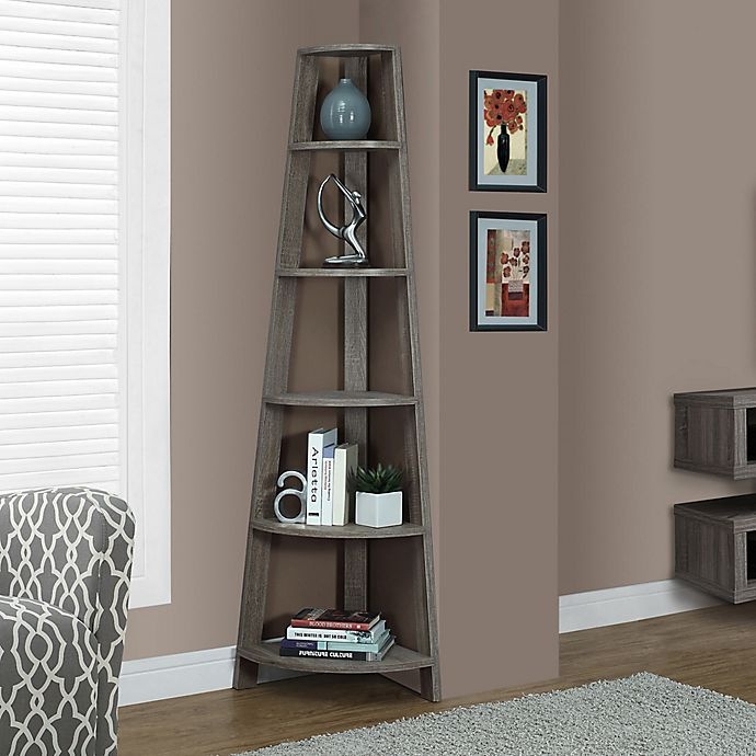 slide 3 of 5, Monarch Specialties Corner Accent tagre Bookcase - Dark Taupe, 1 ct