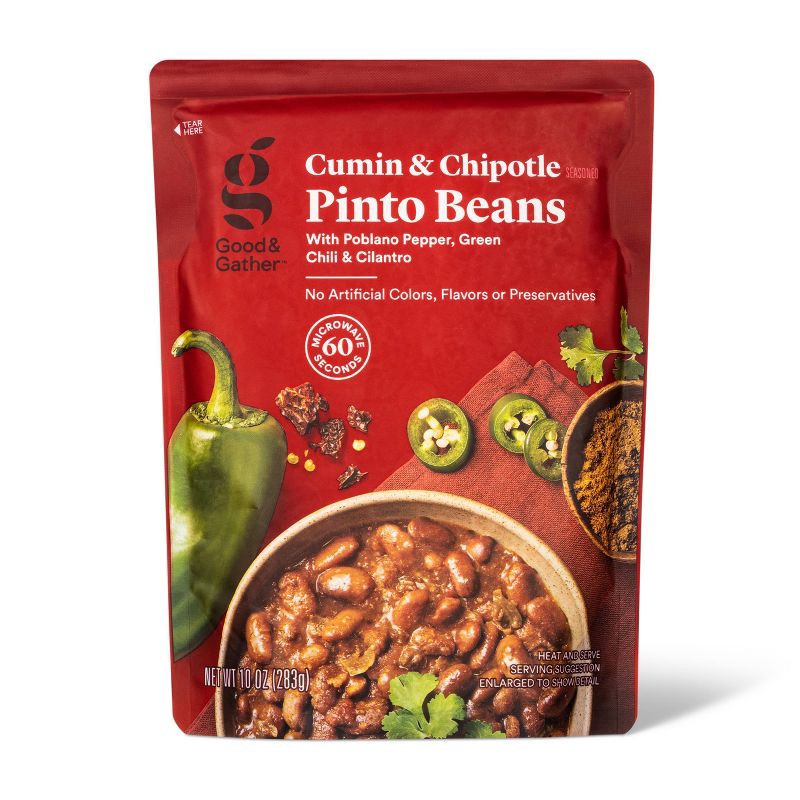 slide 1 of 3, Cumin & Chipotle Pinto Beans Microwavable Pouch - 10oz - Good & Gather™, 10 oz