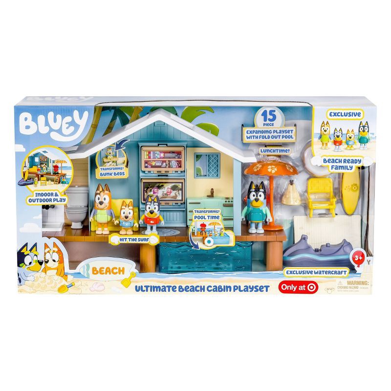 slide 2 of 13, Bluey's Ultimate Beach Cabin Playset: Outdoor Adventure Toy Set with 17 Pieces, 17 ct