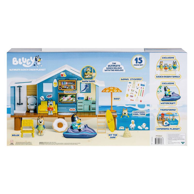 slide 4 of 13, Bluey's Ultimate Beach Cabin Playset: Outdoor Adventure Toy Set with 17 Pieces, 17 ct
