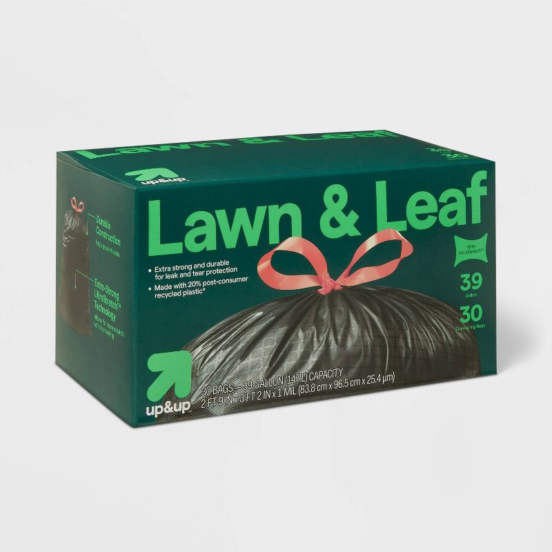 slide 3 of 4, Extra-Strong Lawn and Leaf Drawstring Trash Bags - 39gal/30ct - up&up™, 39 gal, 30 ct