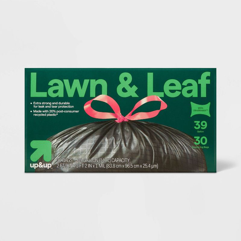 slide 1 of 4, Extra-Strong Lawn and Leaf Drawstring Trash Bags - 39gal/30ct - up&up™, 39 gal, 30 ct