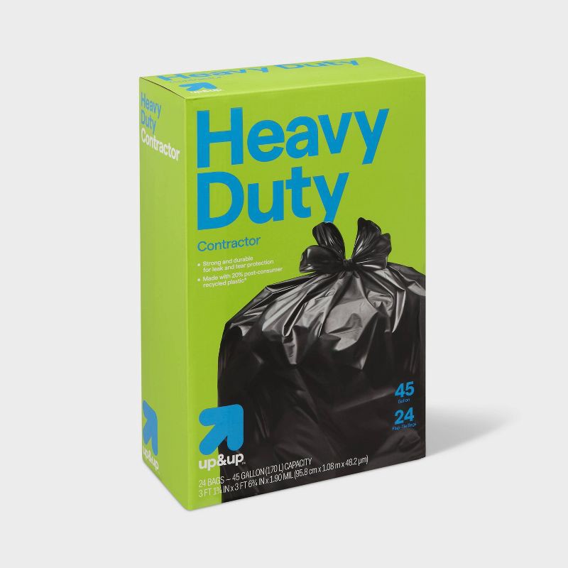 slide 3 of 4, Heavy-Duty Contractor Flap-Tie Trash Bags - 45gal/24ct - up&up™, 45 gal, 24 ct