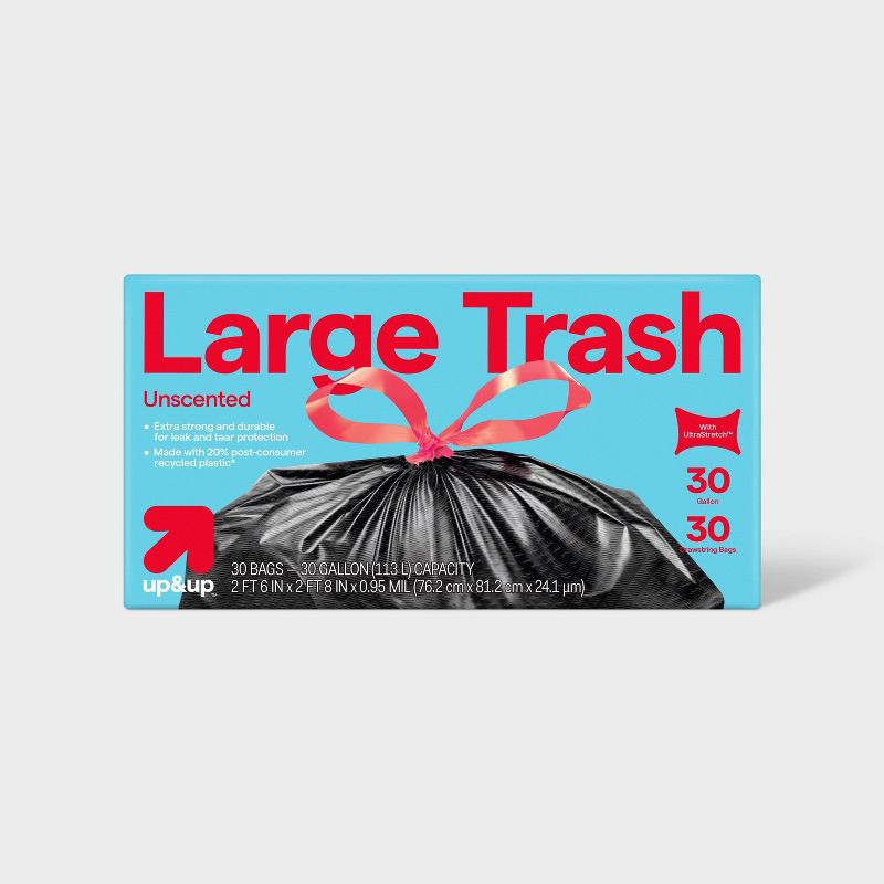 slide 1 of 4, Large Drawstring Trash Bags - 30gal/30ct - up&up™, 30 gal, 30 ct