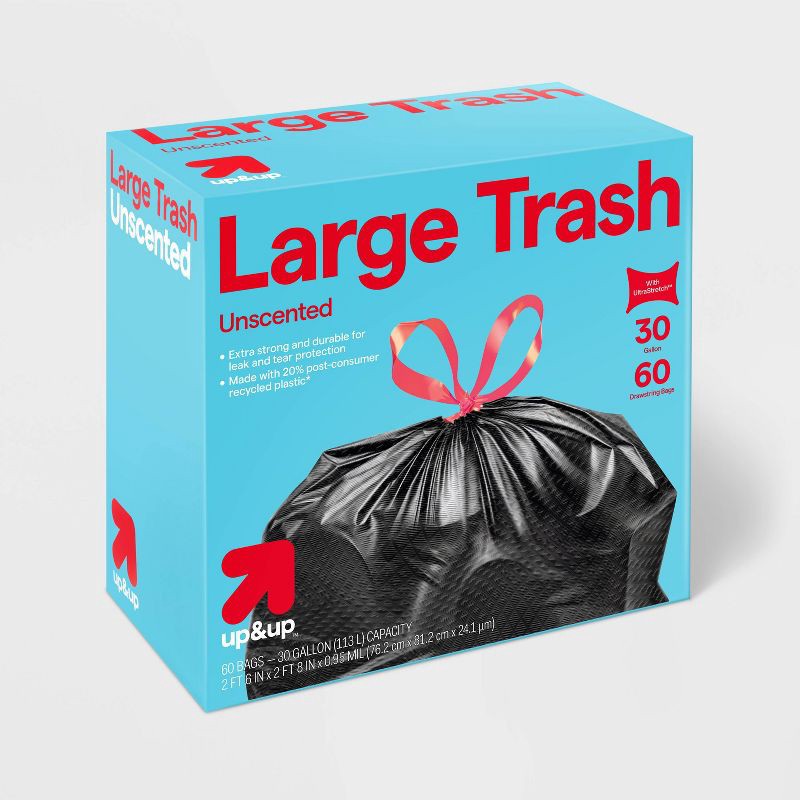 slide 3 of 4, Large Drawstring Trash Bags - 30gal/60ct - up&up™, 30 gal, 60 ct