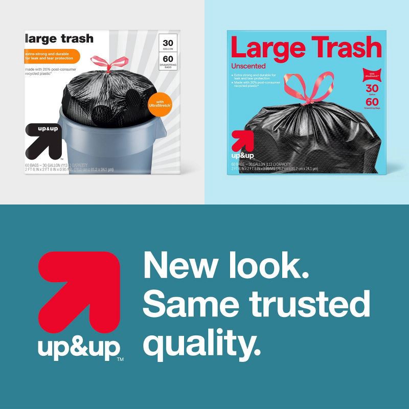 slide 4 of 4, Large Drawstring Trash Bags - 30gal/60ct - up&up™, 30 gal, 60 ct