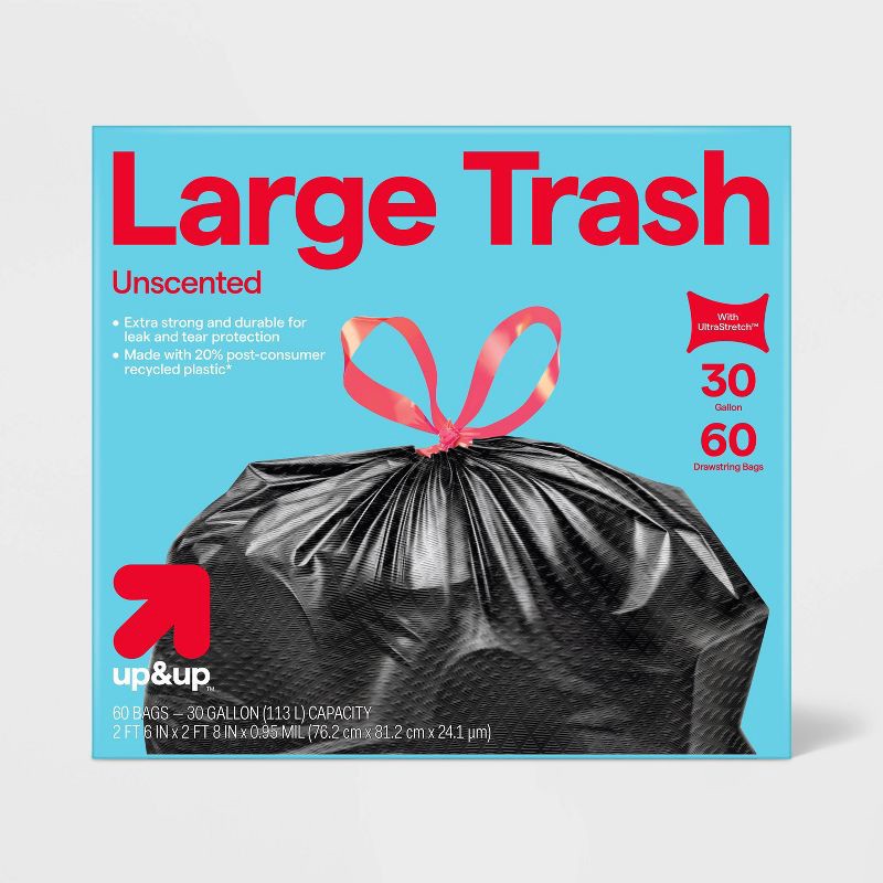 slide 1 of 4, Large Drawstring Trash Bags - 30gal/60ct - up&up™, 30 gal, 60 ct