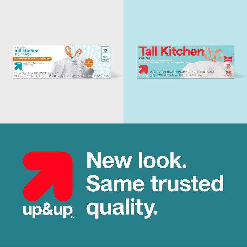 slide 4 of 4, UltraStretch Tall Kitchen Drawstring Trash Bags - Unscented - 13gal/25ct - up&up™, 13 gal, 25 ct