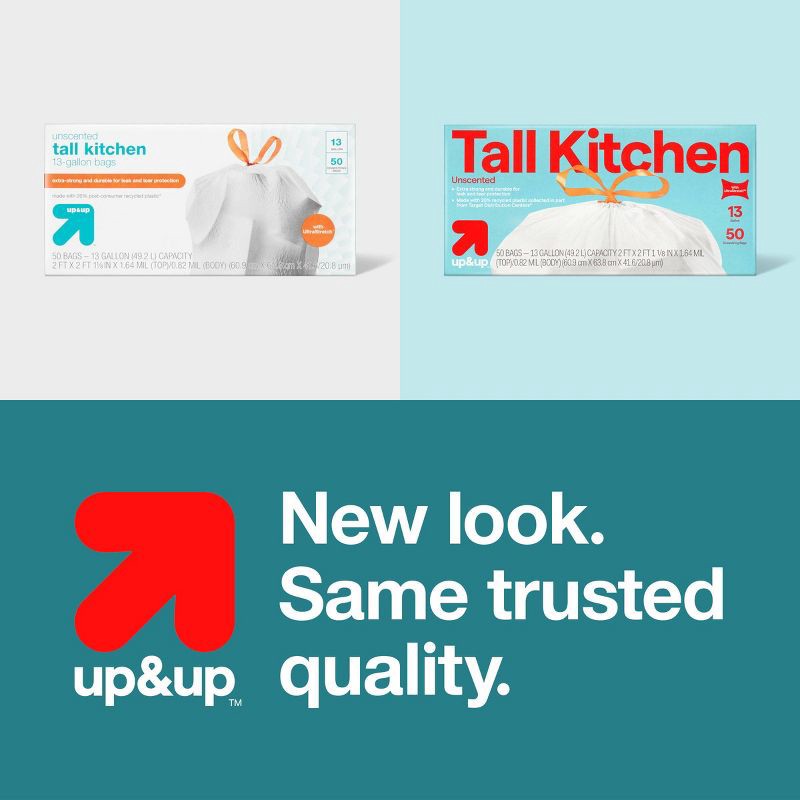 slide 4 of 4, UltraStretch Tall Kitchen Drawstring Trash Bags - Unscented - 13gal/50ct - up&up™, 13 gal, 50 ct