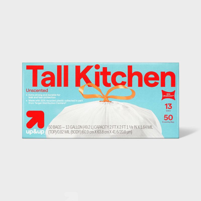 slide 1 of 4, UltraStretch Tall Kitchen Drawstring Trash Bags - Unscented - 13gal/50ct - up&up™, 13 gal, 50 ct