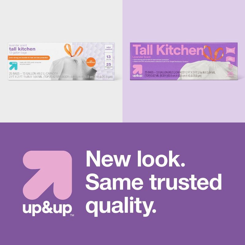 slide 4 of 4, UltraStretch Tall Kitchen Drawstring Trash Bags - Lavender Scent - 13gal/25ct - up&up™, 13 gal, 25 ct