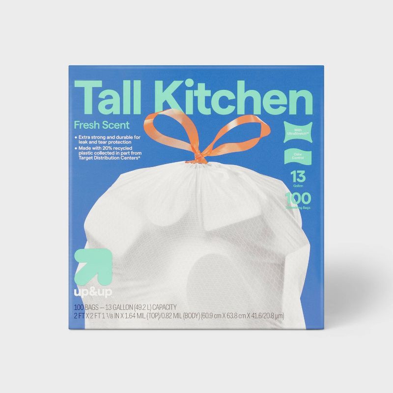 slide 1 of 4, UltraStretch Tall Kitchen Drawstring Trash Bags - Fresh Scent - 13gal/100ct - up&up™, 13 gal, 100 ct