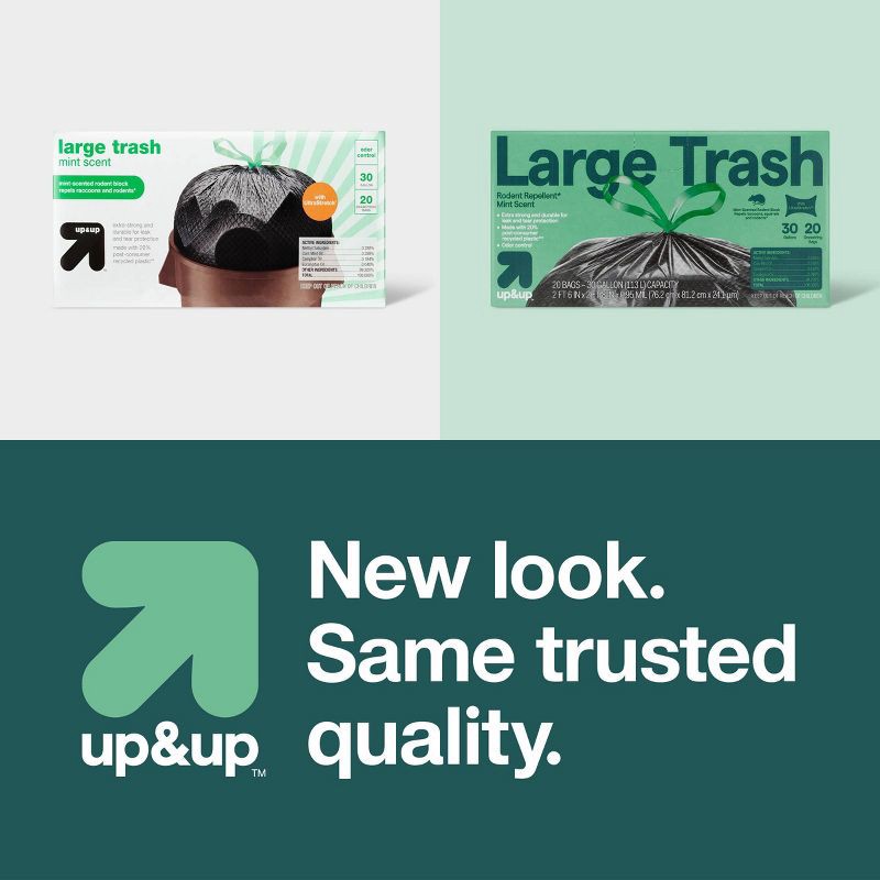 slide 4 of 4, Extra-Strong Rodent Repellent Large Drawstring Trash Bags - Mint Scent - 30gal/20ct - up&up™, 30 gal, 20 ct