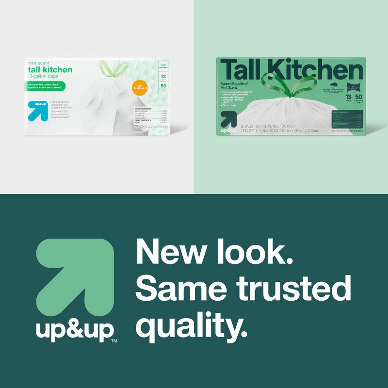 slide 4 of 4, UltraStretch Rodent Repellent Tall Kitchen Drawstring Trash Bags - Mint Scent - 13gal/50ct - up&up™, 13 gal, 50 ct