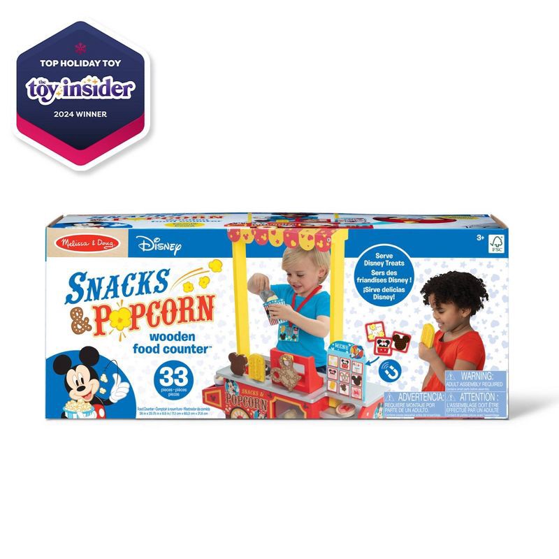 slide 3 of 9, Melissa & Doug Disney Snacks & Popcorn Wooden Pretend Play Food Counter – 33pc: Mickey Mouse Kitchen Accessories, 33 ct