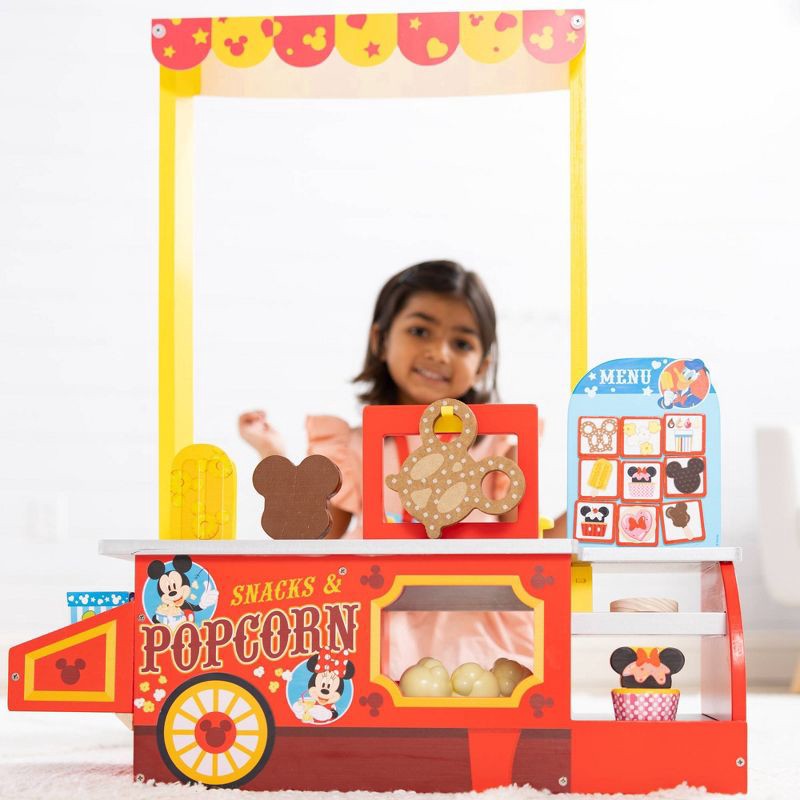 slide 5 of 9, Melissa & Doug Disney Snacks & Popcorn Wooden Pretend Play Food Counter – 33pc: Mickey Mouse Kitchen Accessories, 33 ct