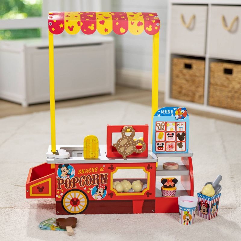 slide 9 of 9, Melissa & Doug Disney Snacks & Popcorn Wooden Pretend Play Food Counter – 33pc: Mickey Mouse Kitchen Accessories, 33 ct
