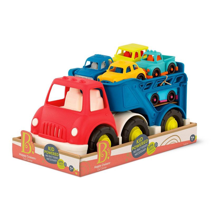 slide 7 of 8, B. toys - Car Carrier Truck & 6 Cars - Happy Cruisers, 1 ct