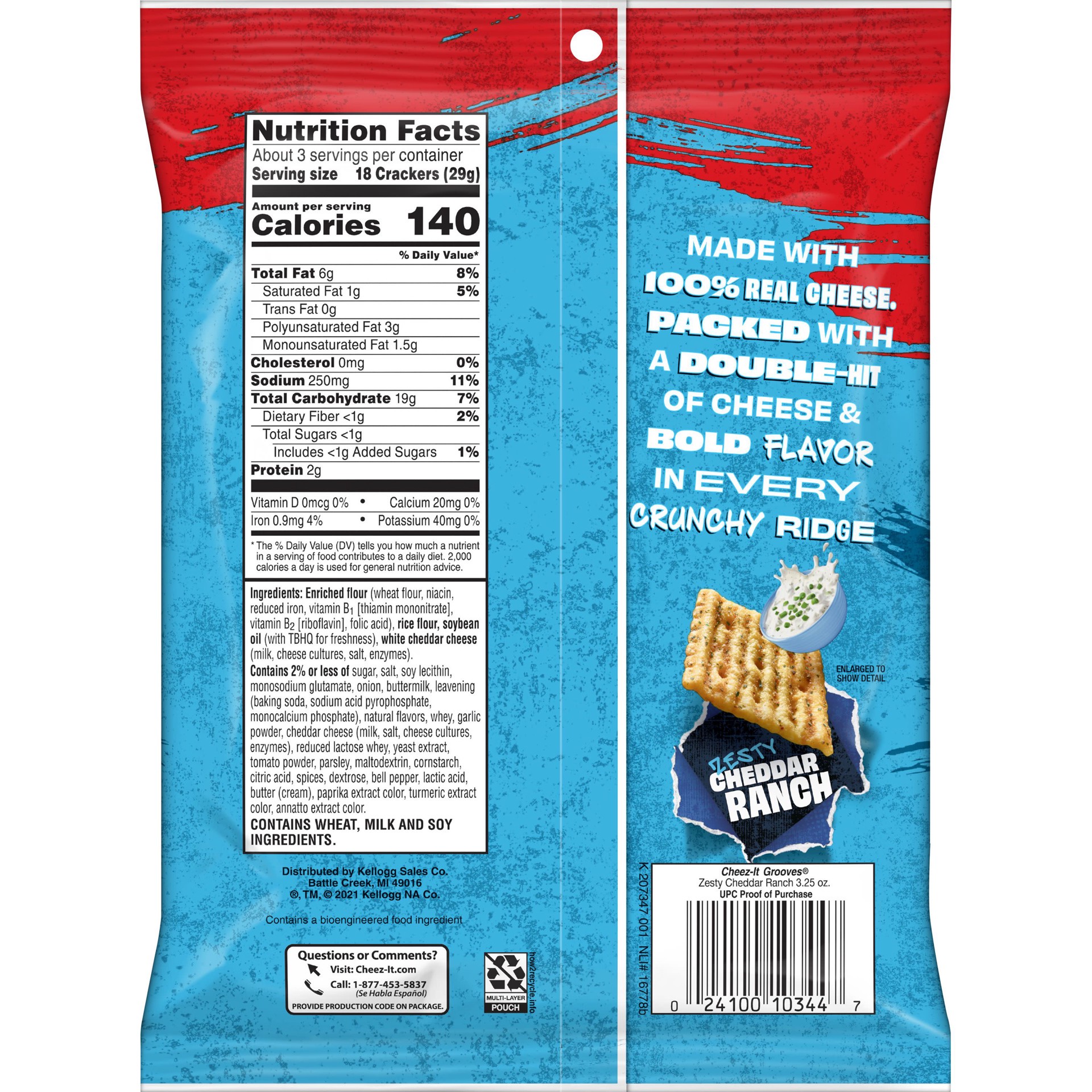 slide 5 of 5, Cheez-It Grooves Cheese Crackers, Crunchy Snack Crackers, Lunch Snacks, Zesty Cheddar Ranch, 3.25oz Pouch, 1 Pouch, 3.25 oz