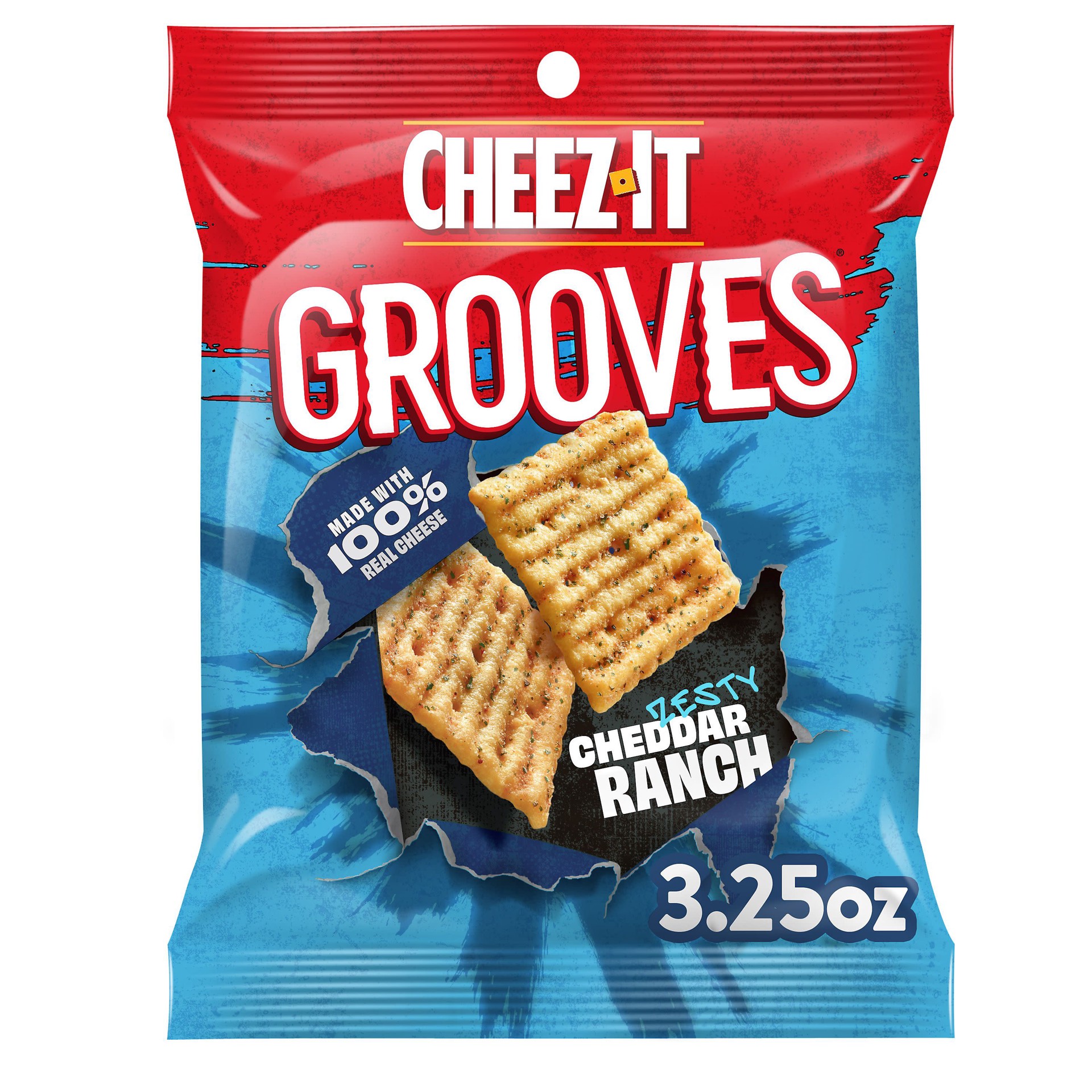 slide 1 of 5, Cheez-It Grooves Cheese Crackers, Crunchy Snack Crackers, Lunch Snacks, Zesty Cheddar Ranch, 3.25oz Pouch, 1 Pouch, 3.25 oz