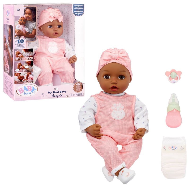 slide 8 of 8, BABY Born My Real Baby Doll Harper - Dark Brown Eyes: Soft Body, Sound Effects, Includes Outfit & Accessories, 1 ct