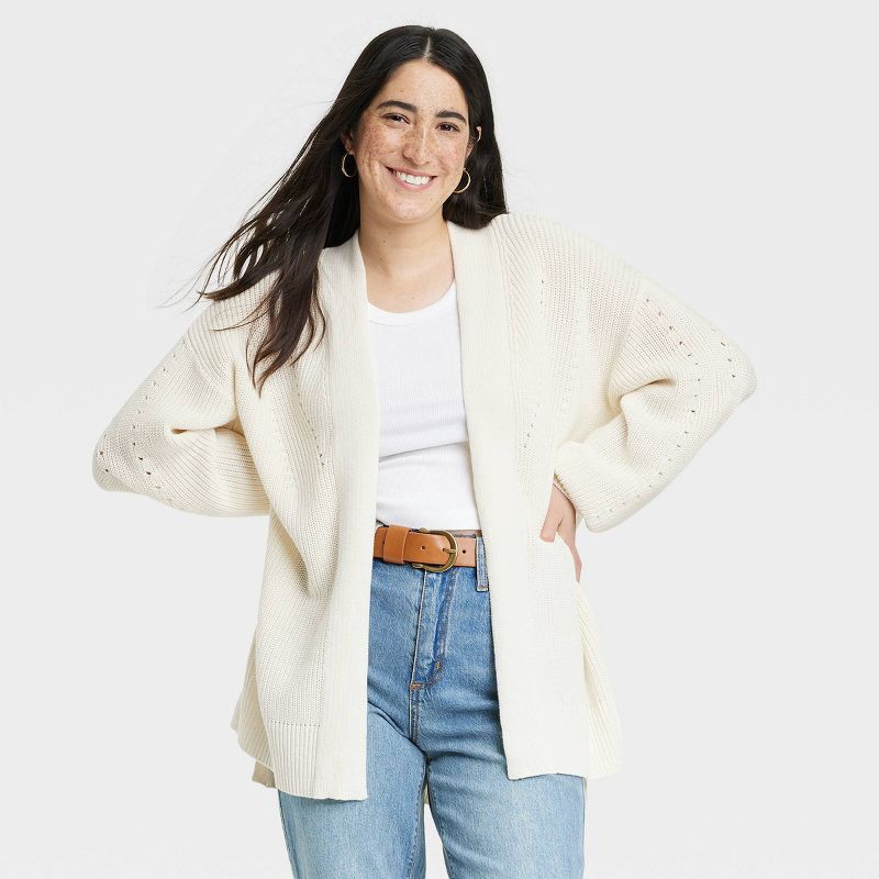 slide 1 of 3, Women's Open-Front Cardigan - Universal Thread™ Cream S, 1 ct