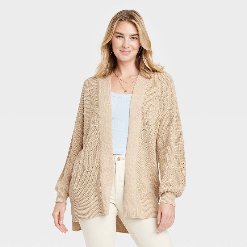 slide 1 of 3, Women's Open-Front Cardigan - Universal Thread™ Tan M, 1 ct
